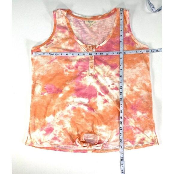 Style & Co Henley Tank Top Large Women's Coral Pink White Tie Dye Sleeveless‎ - Picture 2 of 5